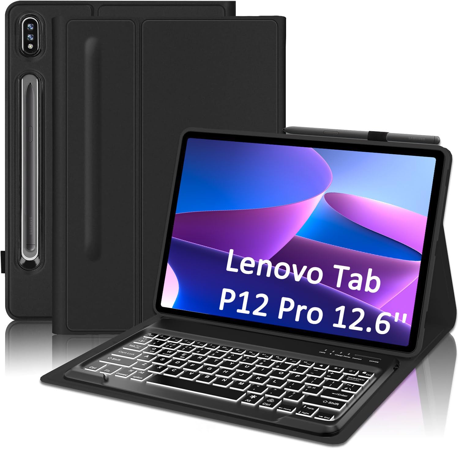 IVEOPPE Case Keyboard for Lenovo Tab P12 Pro 12.6''- Wireless Detachable Keyboard for Lenovo Tab P12 Pro 12.6 Inch, UK Layout, Black