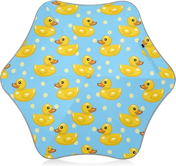 Little Yellow Duck Yellow Polka Dots Kids Umbrella for Girls Boys Windproof Anti-UV Folding Stick Umbrellas with Reflective strip & Rounded Corner Lightweight for Walking School Travel