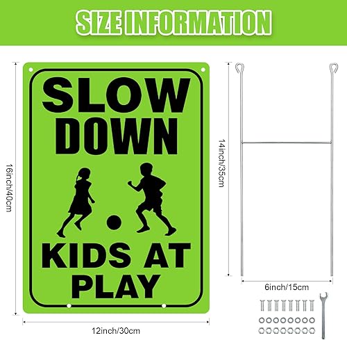 Miniatura 2 de Zonon 4 letreros de seguridad para niños en juego con alambre de metal con estacas en H de precaución para niños en el juego, letreros reflectantes