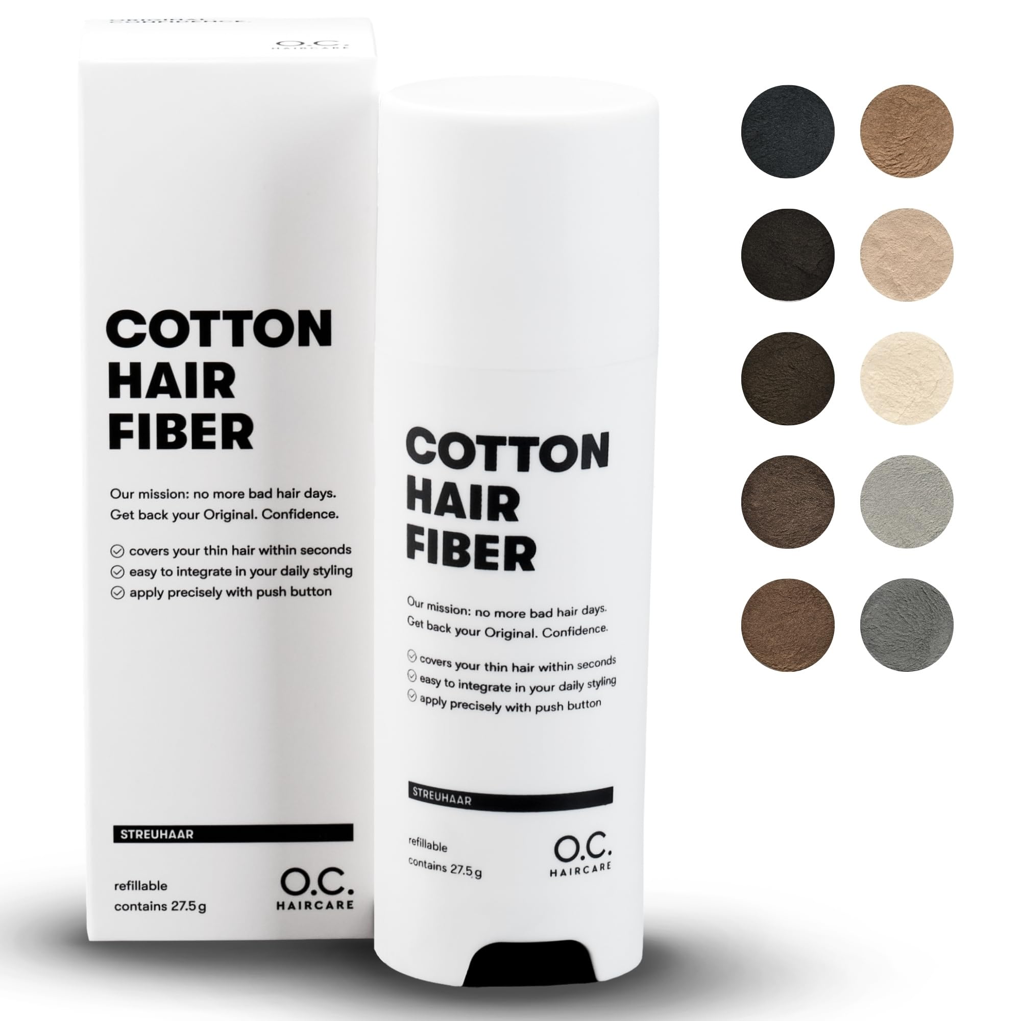 O.C. HAIRCARE Hair Thickening Fibres, for partings bald spots on the top and back of the head, recommended by leading salons