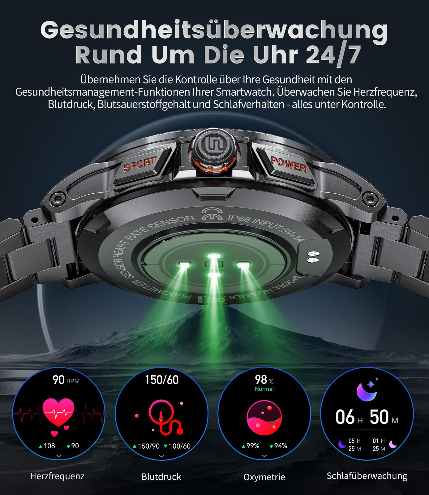 LIGE Smartwatch Herren 1,43" AMOLED, 360mAh Bluetooth, IP68, 120+ Sport | HD AMOLED Display, 360mAh Langer Akku, Freisprechen und Nachrichten, Spo2/Herzfrequenz/Schlafüberwachung, für iOS/Android