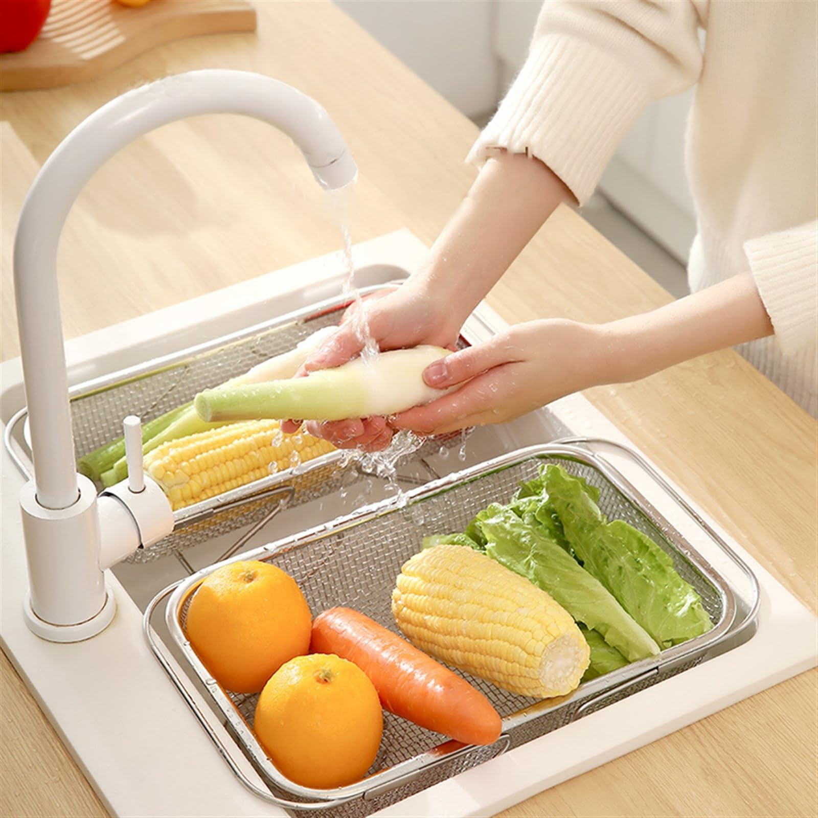 Cestello Colino In Acciaio Inox Estensibile Sopra Il Lavello Cestello Colino Con Cestello Colino For Frutta E Verdura A Maglia Fine