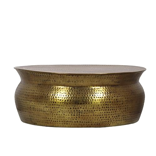 Blairmont Handcrafted Drum Coffee Table - Aluminum - Aged Brass