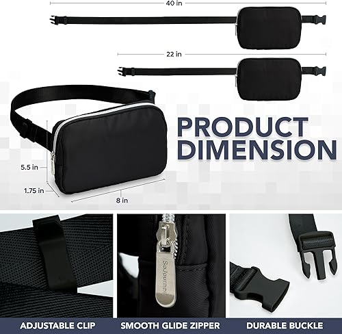 Miniatura 5 de Riñonera diaria para mujeres y hombres  Riñonera  Riñonera ligera para viajes, deportes, senderismo, Negro - 1 bolsillo, Riñonera