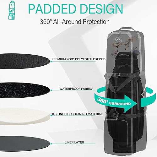 Miniatura 6 de Bolsa de viaje de golf con varilla de soporte ajustable, 900D resistente tela Oxford funda de viaje de golf para aerolíneas con ruedas