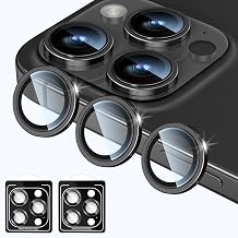 Matekxy Camera Lens Protector for iPhone 15 Pro Max - for 15Pro/14 Pro/14 ProMax 9H Anti-Scratch Tempered Glass, Metal Individual Cover, Black Titanium