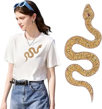Totelux Snake Iron on Patches Sparkly Rhinestone Patches Large Snake Jewels Gems Appliques for Clothes Jeans Hat Shirt Bags Decorations Gold Snake