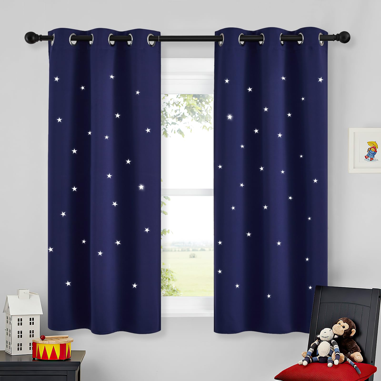 NICETOWN Navy Blue Blackout Curtain 54 inch Long for Bedroom, 34"Wide, 1 PC