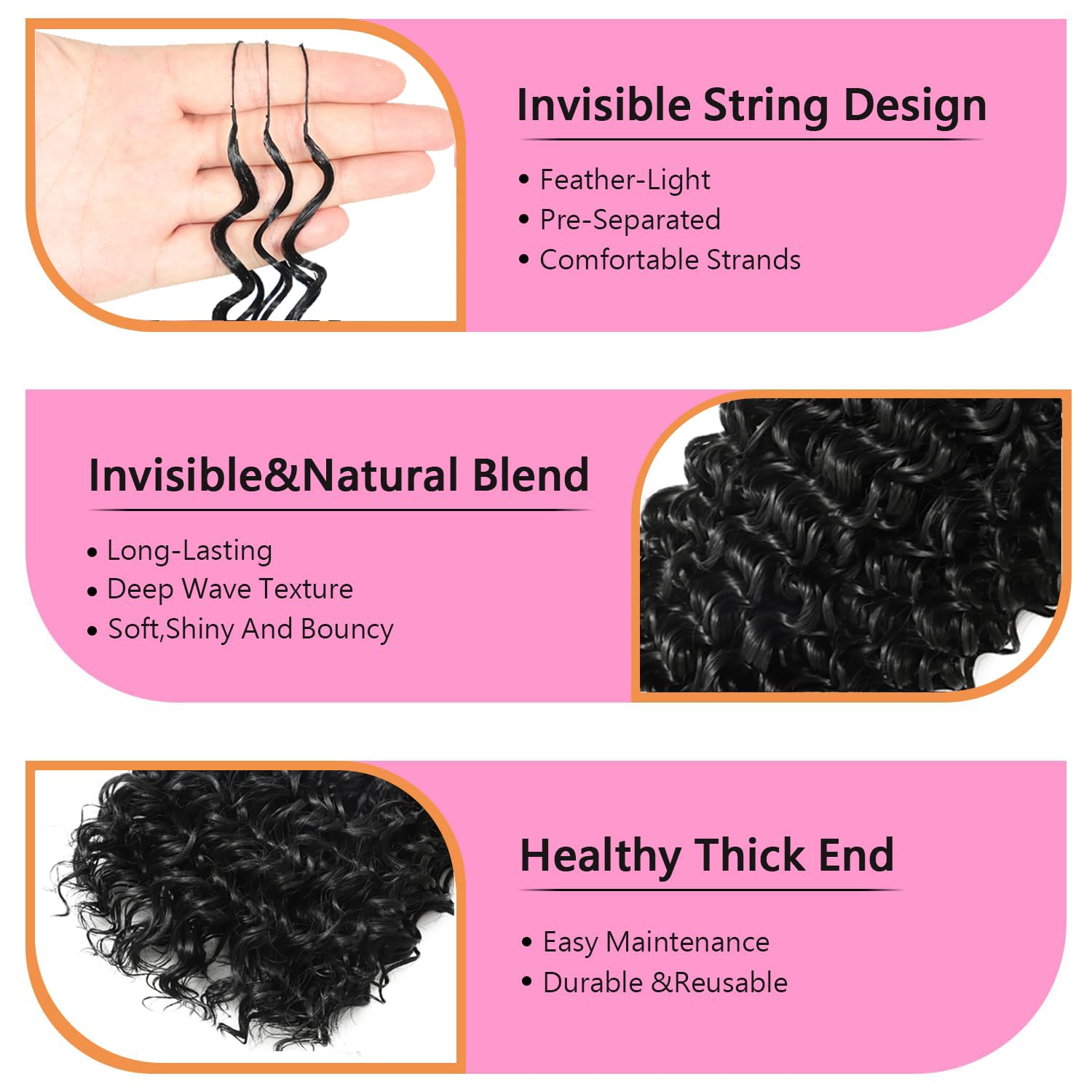 Feather Crochet Hair miracle knots hair 16inch 100Strands Deep Wave Hair for Invisible miracle Knot Crochet Hair Extensions for Black Women (1B#, 16 Inch ((40Strands))