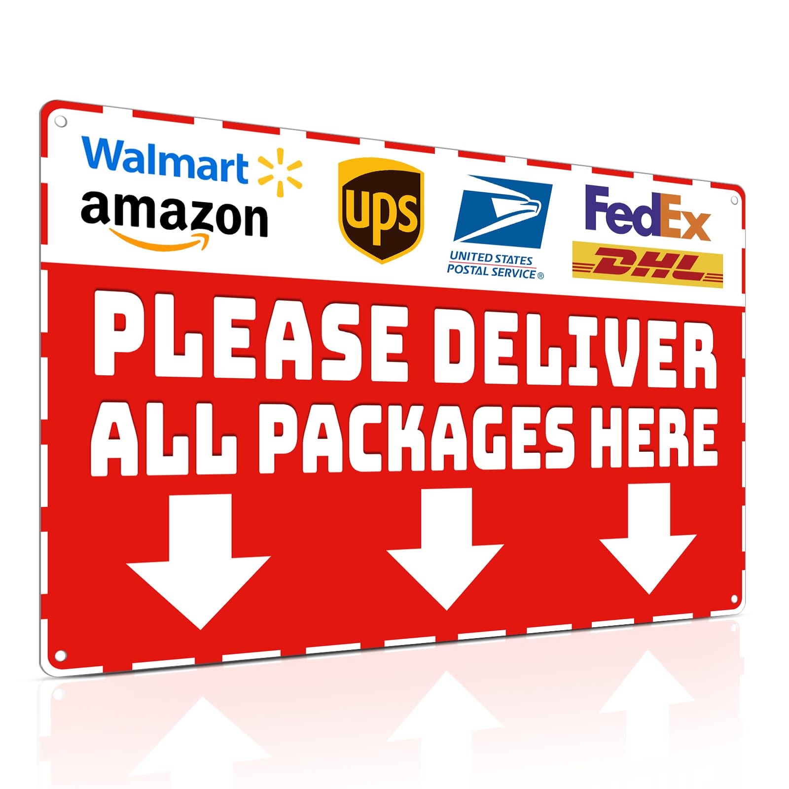 Piemow Package Delivery Metal Sign, Please Deliver All Packages Here, Waterproof & Rustproof Red Aluminum Delivery Instructions for Package Box House Yard Front Door Outdoor Home Use 8×12 Inch