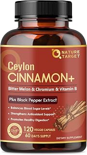 NATURE TARGET Ceylon Cinnamon Capsules - Cinnamon Supplements Plus Chromium, Bitter Melon, Vegetarian, 120 Capsules