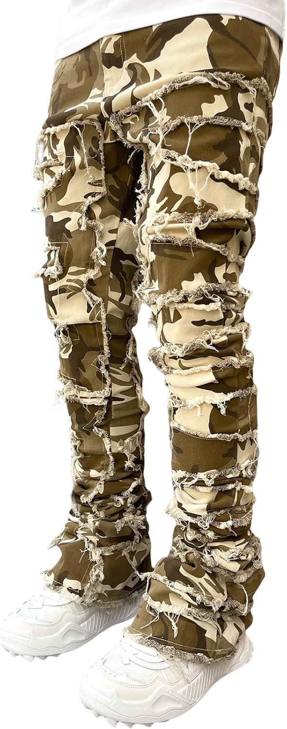 Giraropa Mens Black Stacked Jeans Slim Fit Ripped Jeans Destroyed Straight Denim Pants Harajuku Hip Hop Trouser Streetwear - Image 3