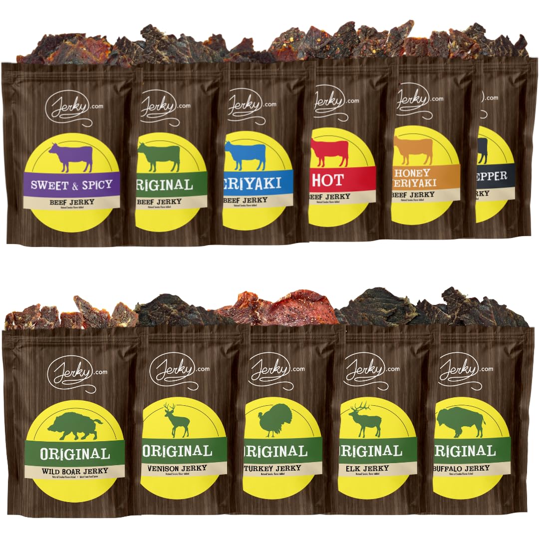 Jerky Lover's Combo - Best Beef Jerky VARIETY PACK - 11 Types of All Natural Jerky - Including Beef, Turkey, Buffalo, Venison, Elk and Boar! 27 total oz.