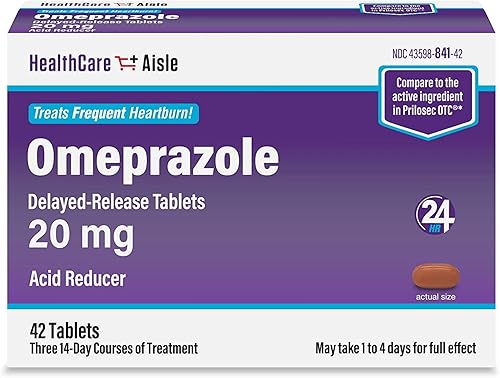 HealthCareAisle Omeprazol 20 mg - 42 tabletas de liberación retardada - Reductor de ácido, trata la acidez estomacal frecuente