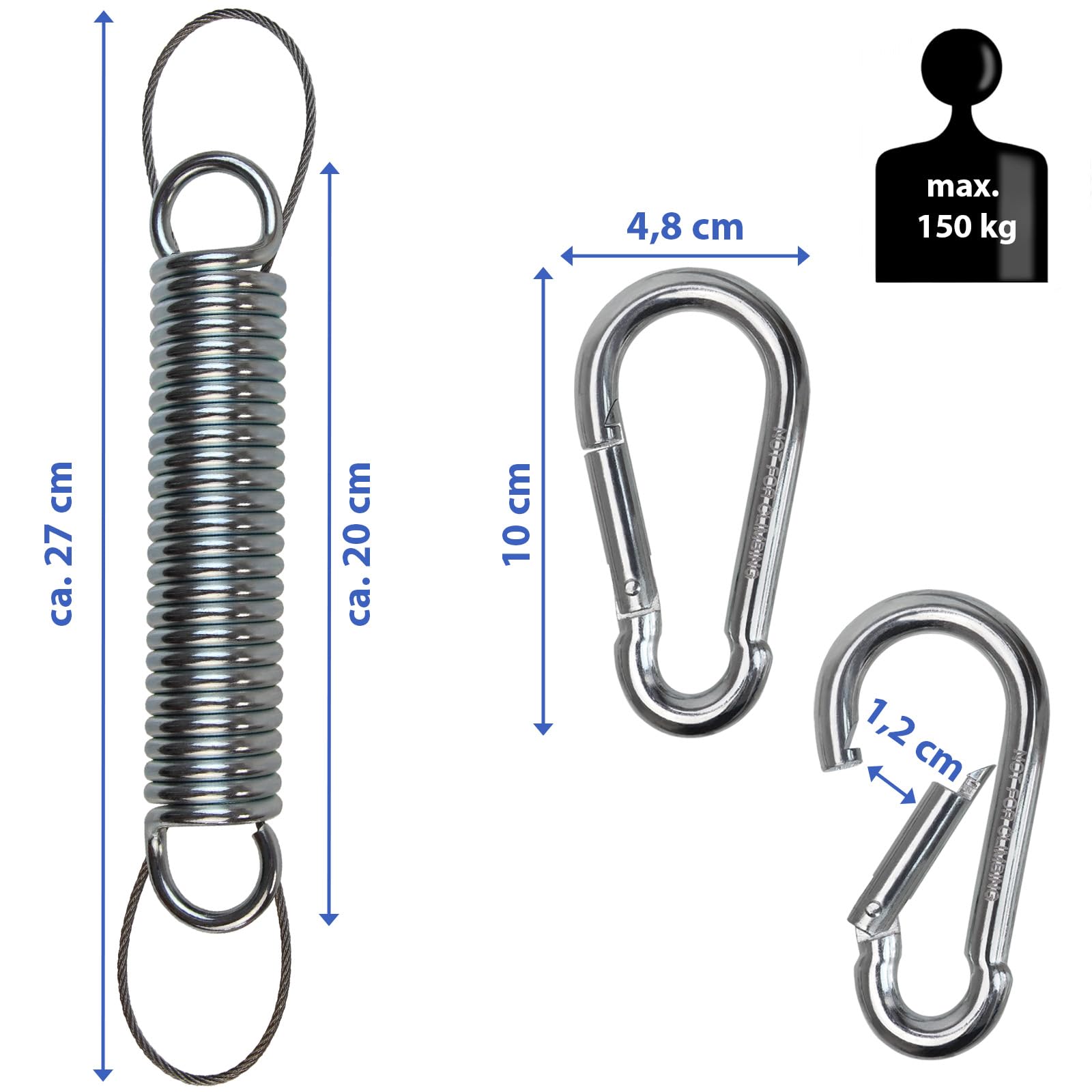 Ressort De Suspension Hamac/Chaise Suspendue - Acier Inox 304, Capacité 240 Kg - Avec Crochet 360° Et 2 Mousquetons
