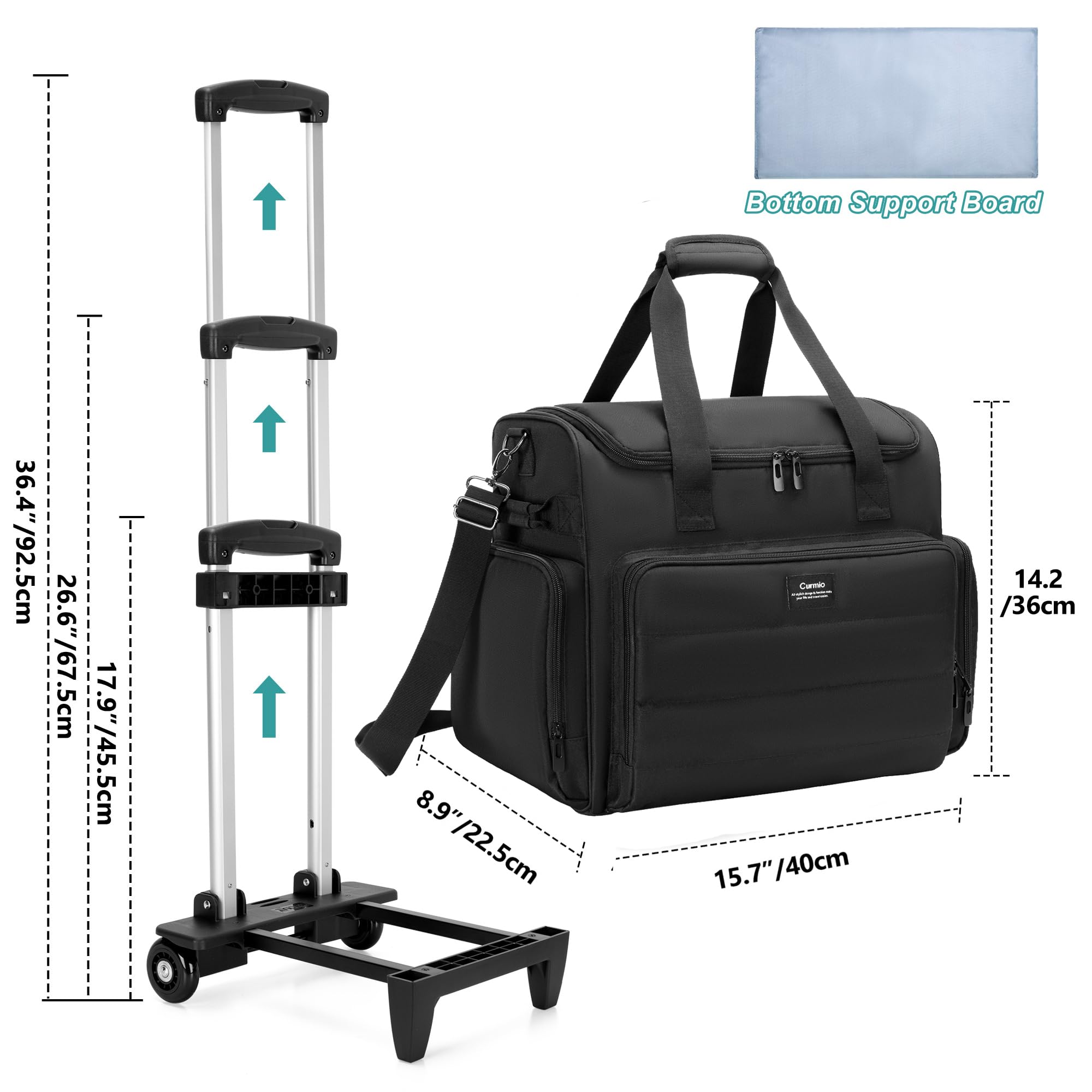CURMIO Sac de Travail pour Enseignant, Sac à roulettes pour Professeur avec Compartiments de Dossiers Extensibles, Convient aux Ordinateurs Portables Jusqu'à 15,6", Noir (Design Breveté)