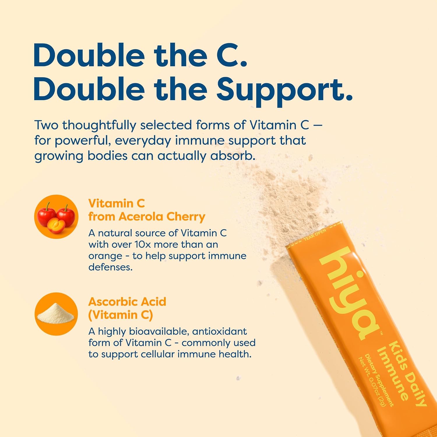 Hiya Kids Immune Support – Vitamin C, Elderberry & Beta Glucans for Ages 2+, Delicious Orange Flavor, 0g Sugar – 20 Stick Packs for Toddlers & Kids - Image 6