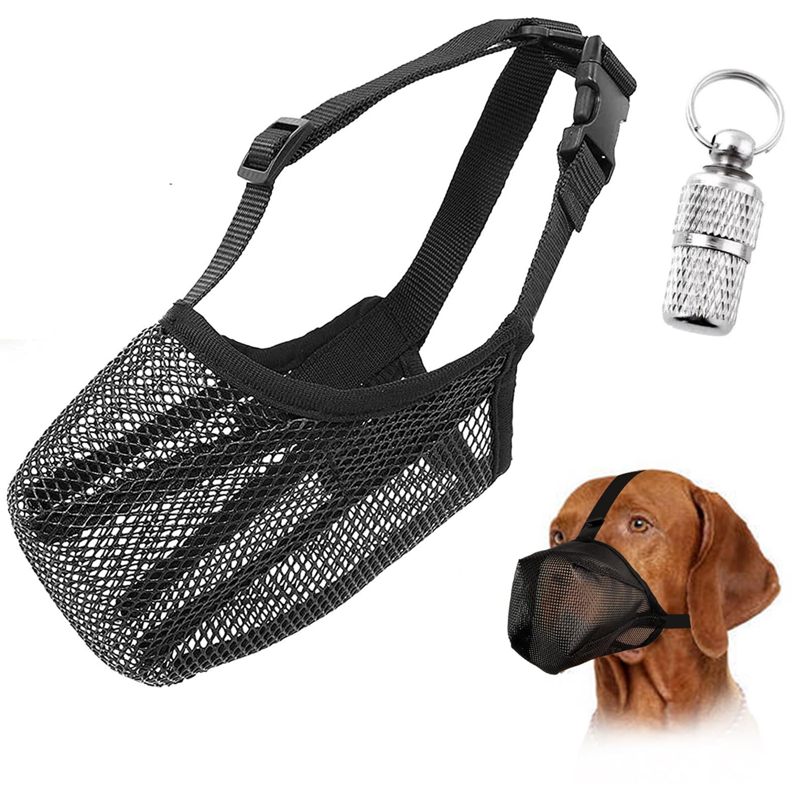 Dog Muzzle, Folded Soft Mesh Dog Muzzle for Small to Medium Sized Large Dogs with Adjustable Straps Fixed Buckles to Prevent Biting Chewing Licking Allows Drinking and Panting(Black, XL)
