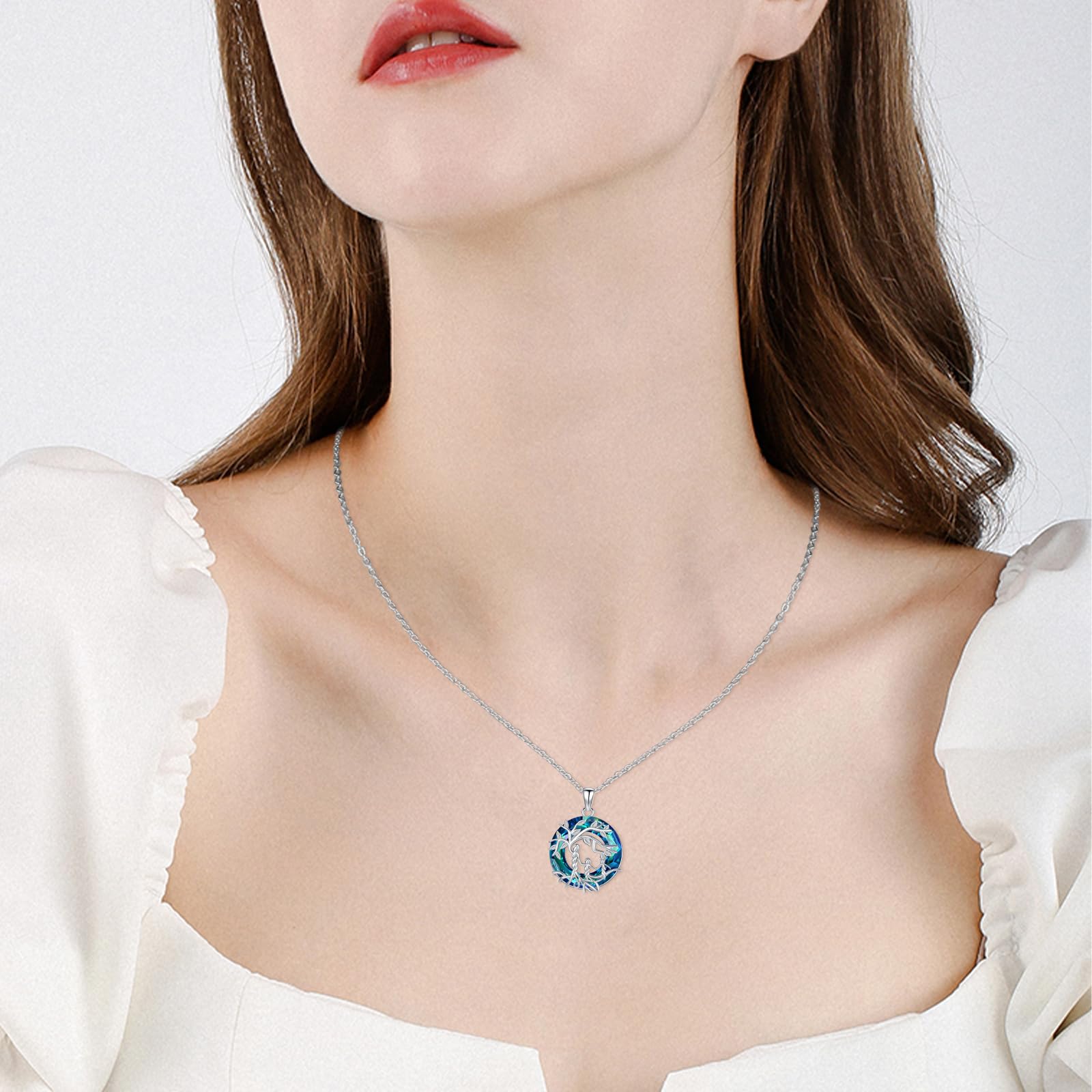 Damen Baum des Lebens Halskette 925 Sterling Silber Mutter Tochter/Sohn Lebensbaum Familie Herz Anhänger Schmuck Geschenke für Mama