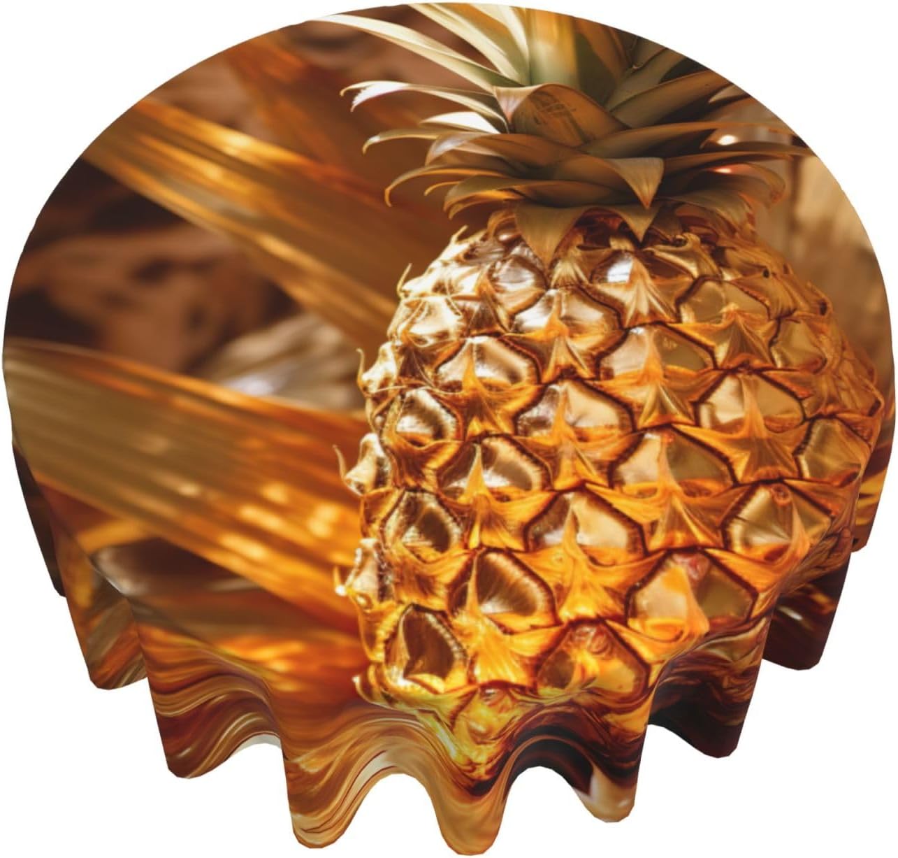 Golden Pineapple Print Wrinkle Free Dining Table Cover for Birthday Party Farmhouse Tablecloths Up to 60 x 60 Inches