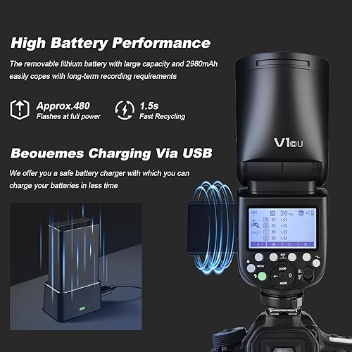 Miniatura 5 de Godox V1 C U Flash para cámara Canon Godox V1C V1-C TTL Flash con 2 unidades VB26 batería