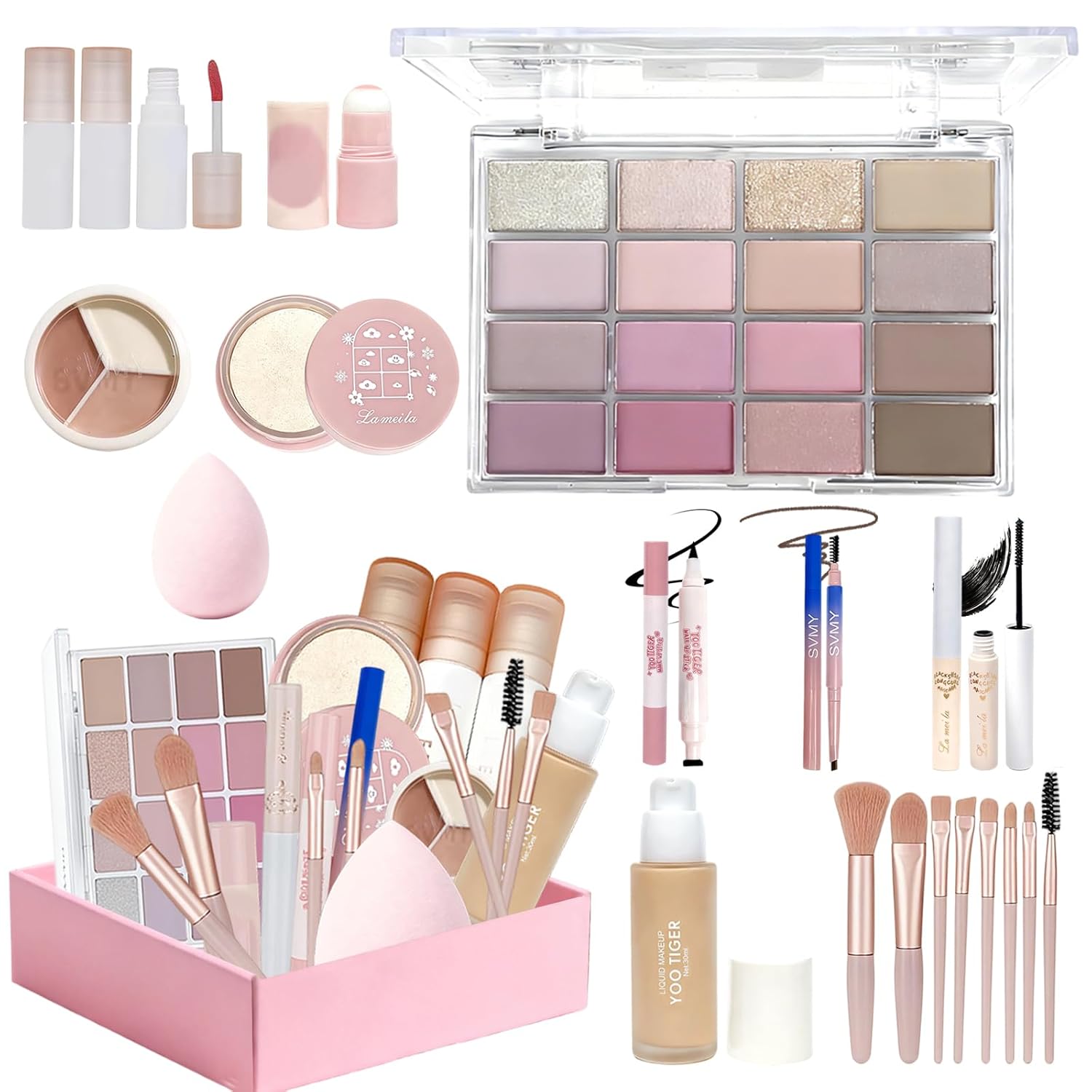 Makeup Kit for Women Full Kit Makeup Set for Teen Girls All In One Makeup Set Includes Foundation Eyeshadow Palette Lipgloss Eyeliner Stick Cosmetic Brush Set