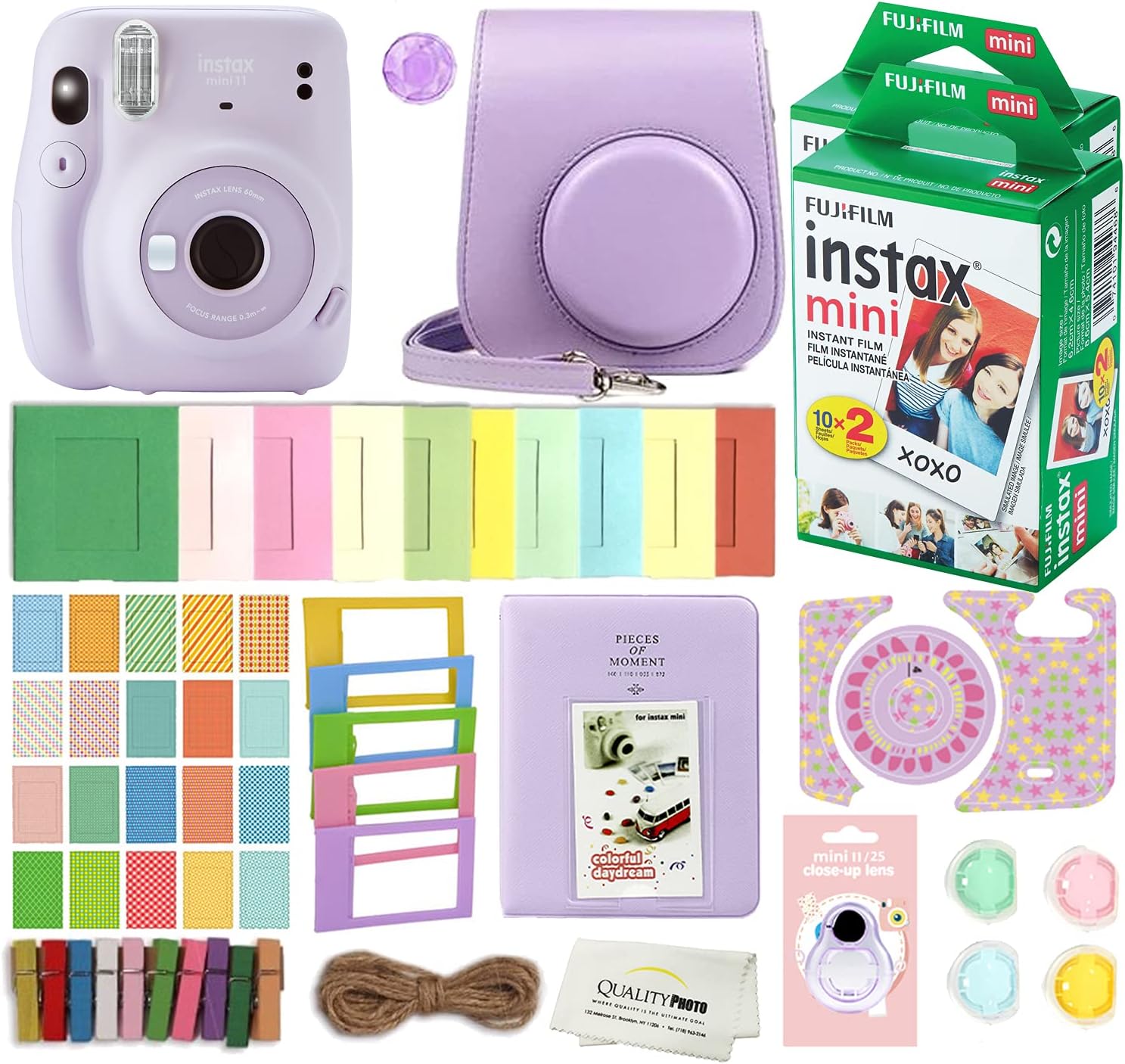 80% Off Discount Fujifilm Instax Mini 11 Instant Camera with Case, 40 Fuji Films, Decoration Stickers, Frames, Photo Album and More Accessory kit (Lilac Purple)