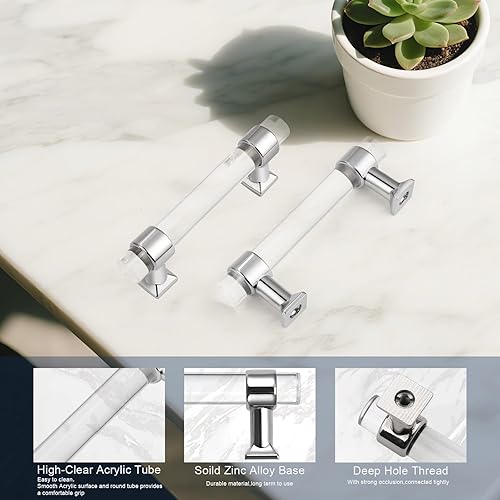 Miniatura 10 de Orger Paquete de 30 tiradores acrílicos para gabinetes de cocina, tiradores de cajones de cocina, tiradores de puerta de armario cromados plateados,