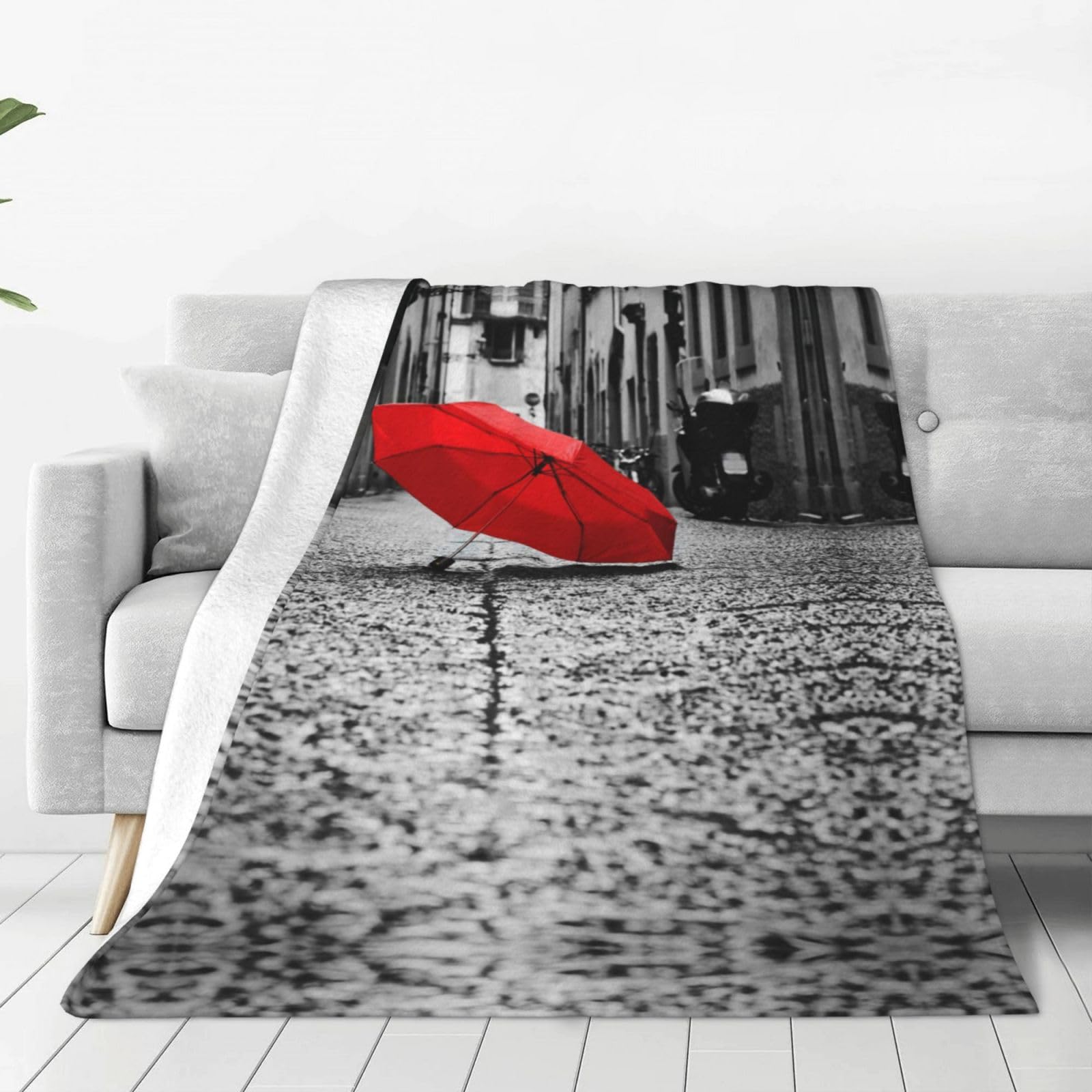Couverture d'automne douce a motif parapluie rouge pour vos soirees cocooning