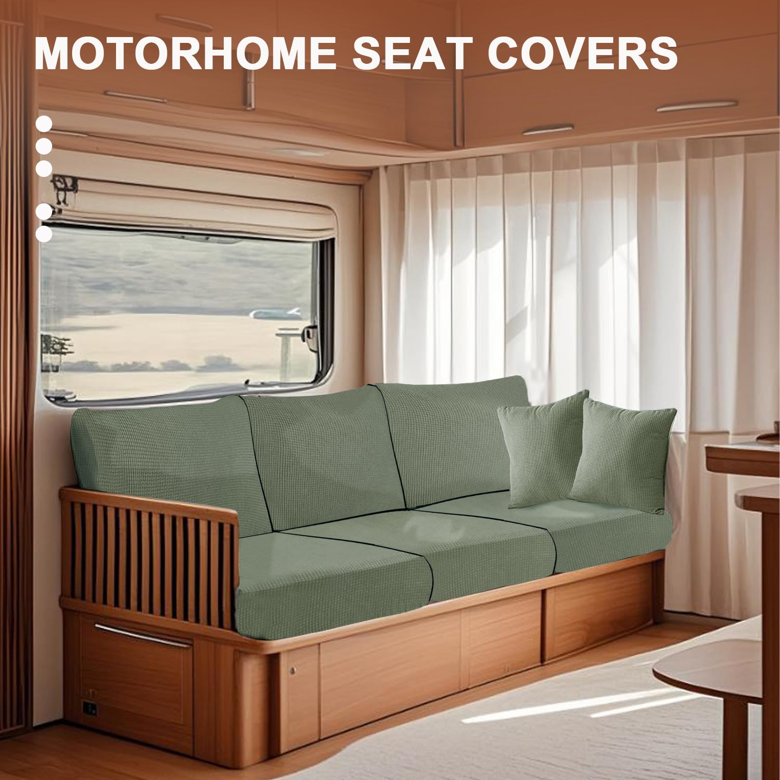Coprisedile e schienale impermeabile per camper, in tessuto altamente elasticizzato, antiscivolo e lavabile, per divano e panca da roulotte (verde menta, adatto a L 165-200 cm P 65-95 cm)