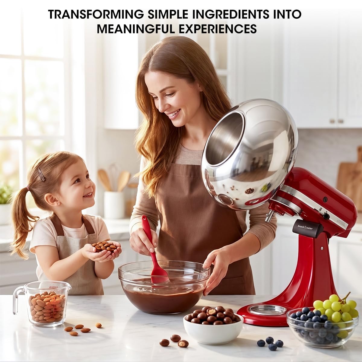 Aieve Snack Coater Compatible with KitchenAid Tilt-Head Stand Mixer for Making Chocolate Covered Almonds, Pistachio, Peanut, Freeze Dried Strawberry, Raisin, Macadamia Nuts and Blueberry