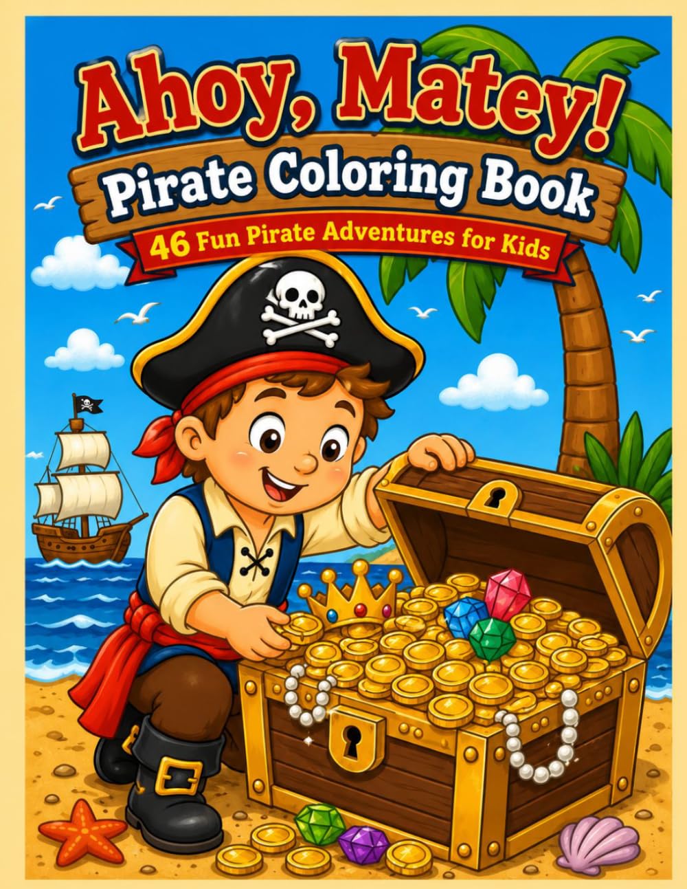Ahoy, Matey! Pirate Coloring Book: 46 Fun Pirate Adventures for Kids