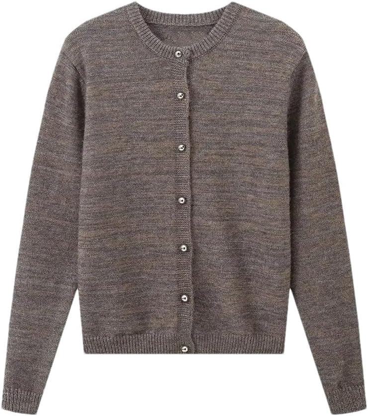 Women Metal Button Short Knitted Sweate Coat Femme Round Neck Long Sleeve Knit Simple Sweate