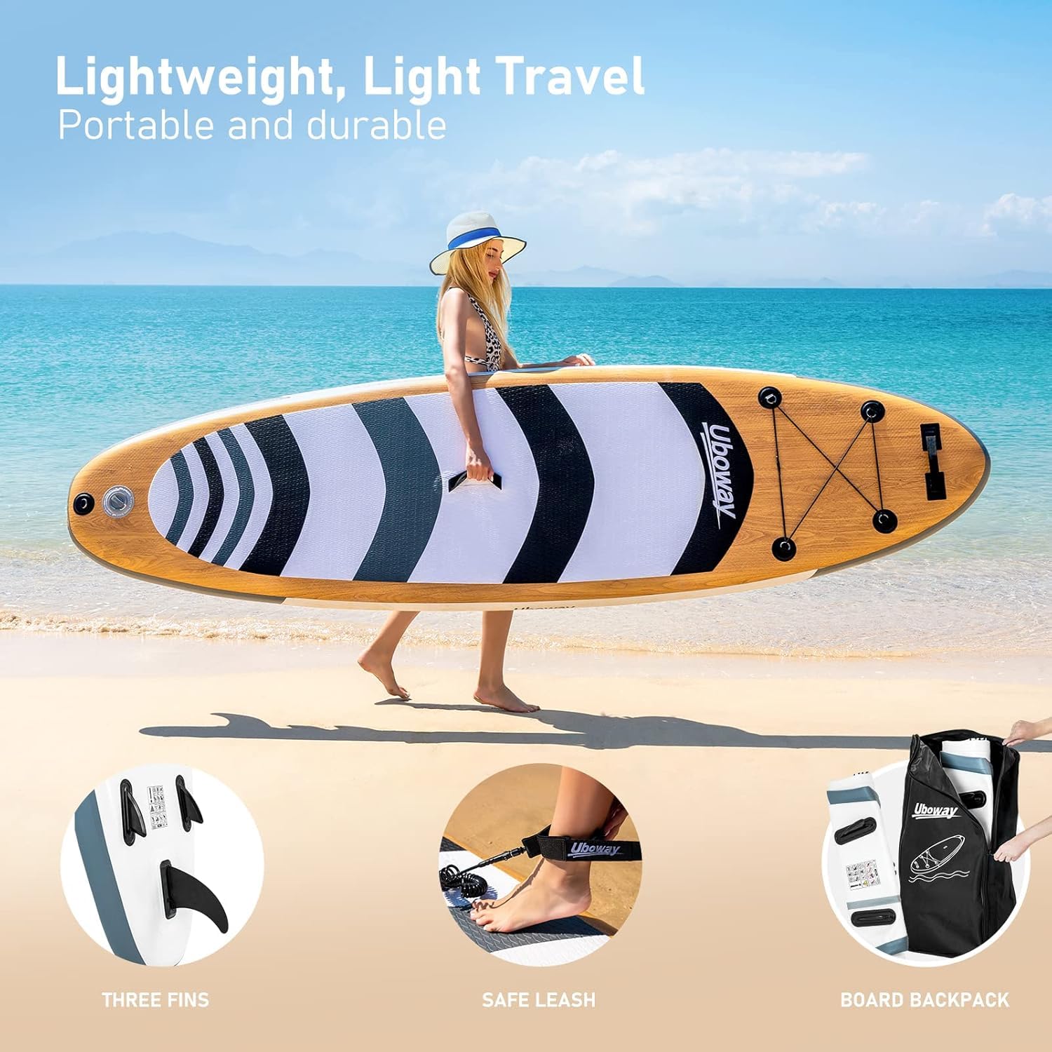 Signstek Inflatable Stand Up Paddle Boards : Sup con la Mochila de Paleta Ajustable Bomba de la Correa de Fin Adultos jóvenes Standup Paddleboard（En Blanco y Negro）
