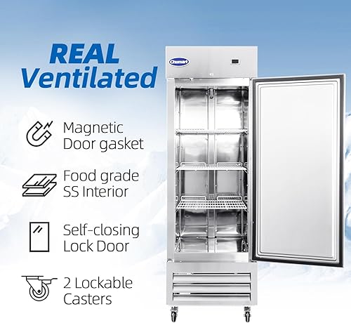 Miniatura 3 de Congelador comercial de 27 pulgadas con una sola puerta sólida, ventilador de 23 pies cúbicos de refrigeración vertical de acero inoxidable,
