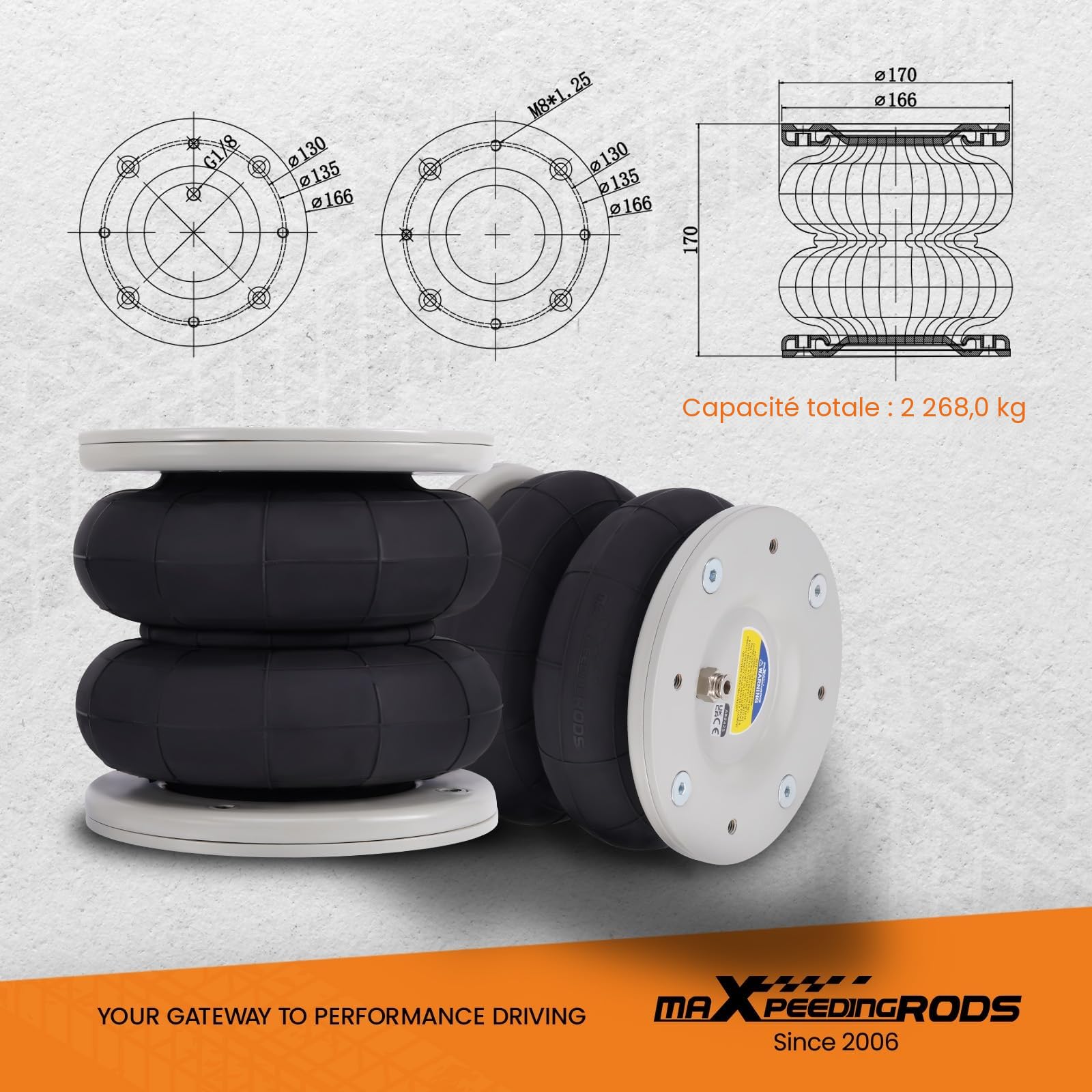 maXpeedingrods 2x Suspension Pneumatique pour Fiat Ducato 1994‑2024 4000kg | Compresseur 12 V, Pneus Simples Ou JumeléS Sur L'Essieu ArrièRe, Tuyau D'Air De 8 M, ManomèTre Individuel