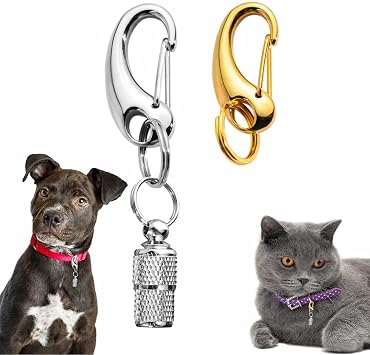2 Pack Dog Tag Clips, Pet ID Tags Quick Clip with Anti-Lost ID Tags Barrel Tube, Stainless Steel Easy Change Tag Holder for Dog Cat Collars Harnesses, Gold & Silver