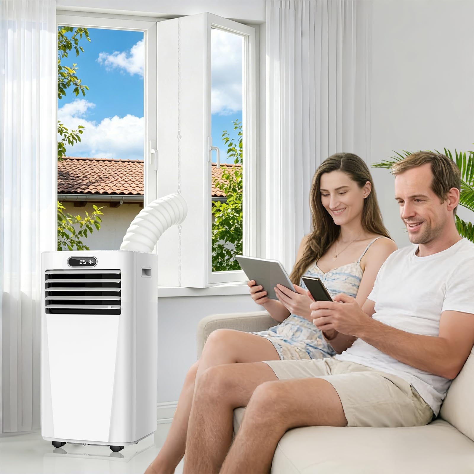 400 CM Guarnizione Finestra Condizionatore Portatile | Anti-Zanzare Efficace, Trattiene Il Freddo | Con Fascette e Nastro Magico InclusiCompatibile con Tutti I Condizionatori Mobili