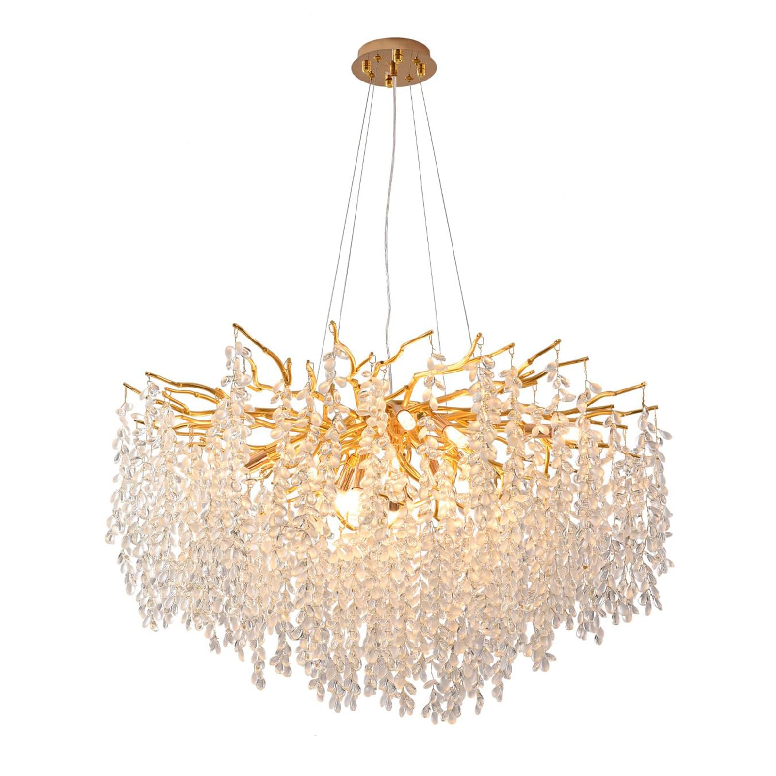 KXEcoLife Modern Crystal Tree Branch Chandelier, Large Round Raindrop Indoor Hanging Pendant Light Fixture for Dining Room Kitchen Island Living Bedroom,D80CM