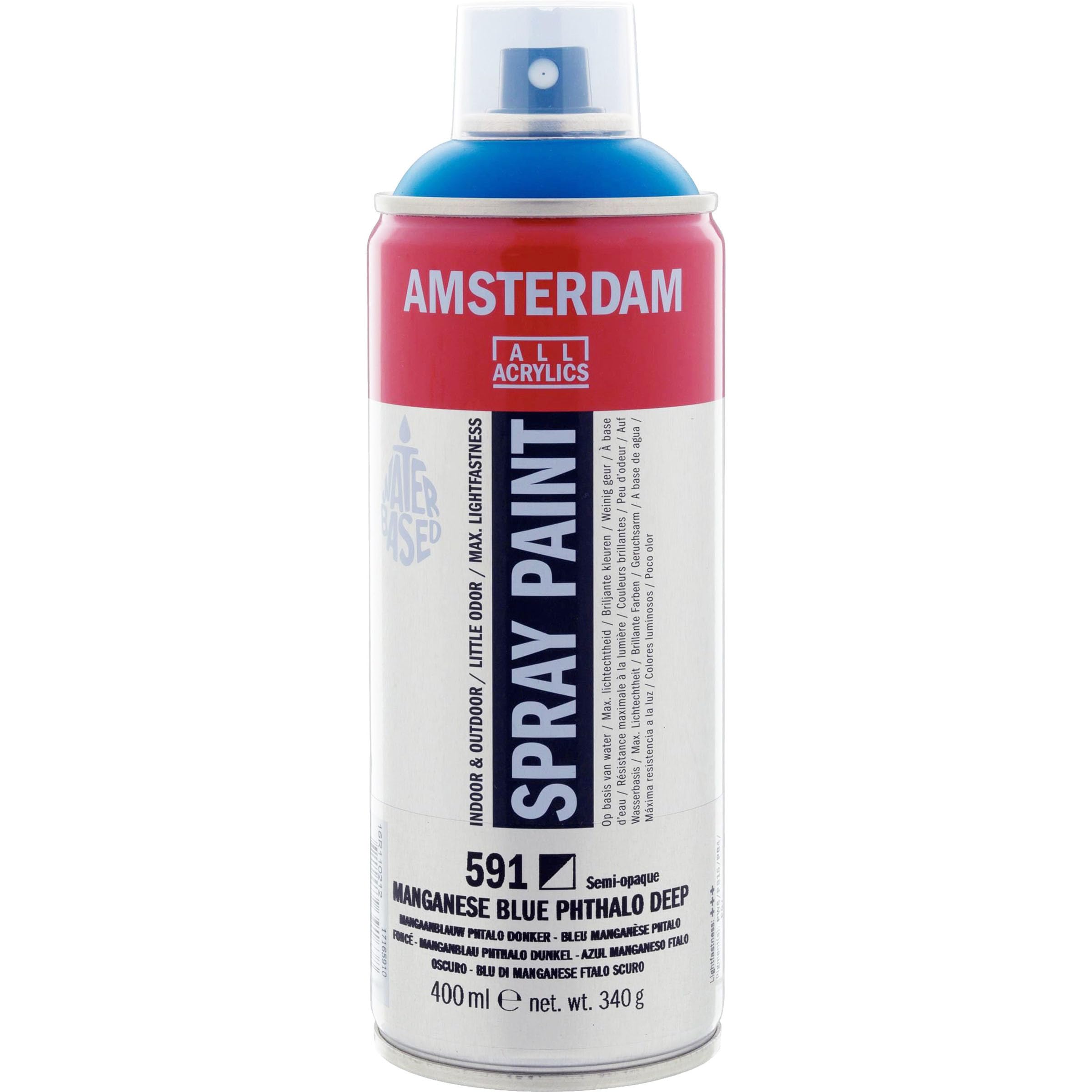 Amsterdam Spray Paint - 400 ml - Manganese Blue Phthalo Deep 591 - Semi-Opaque - Water-Based - High-Quality Lightfast Pigments - Low Odor - Waterproof When Dry - Great for Artists