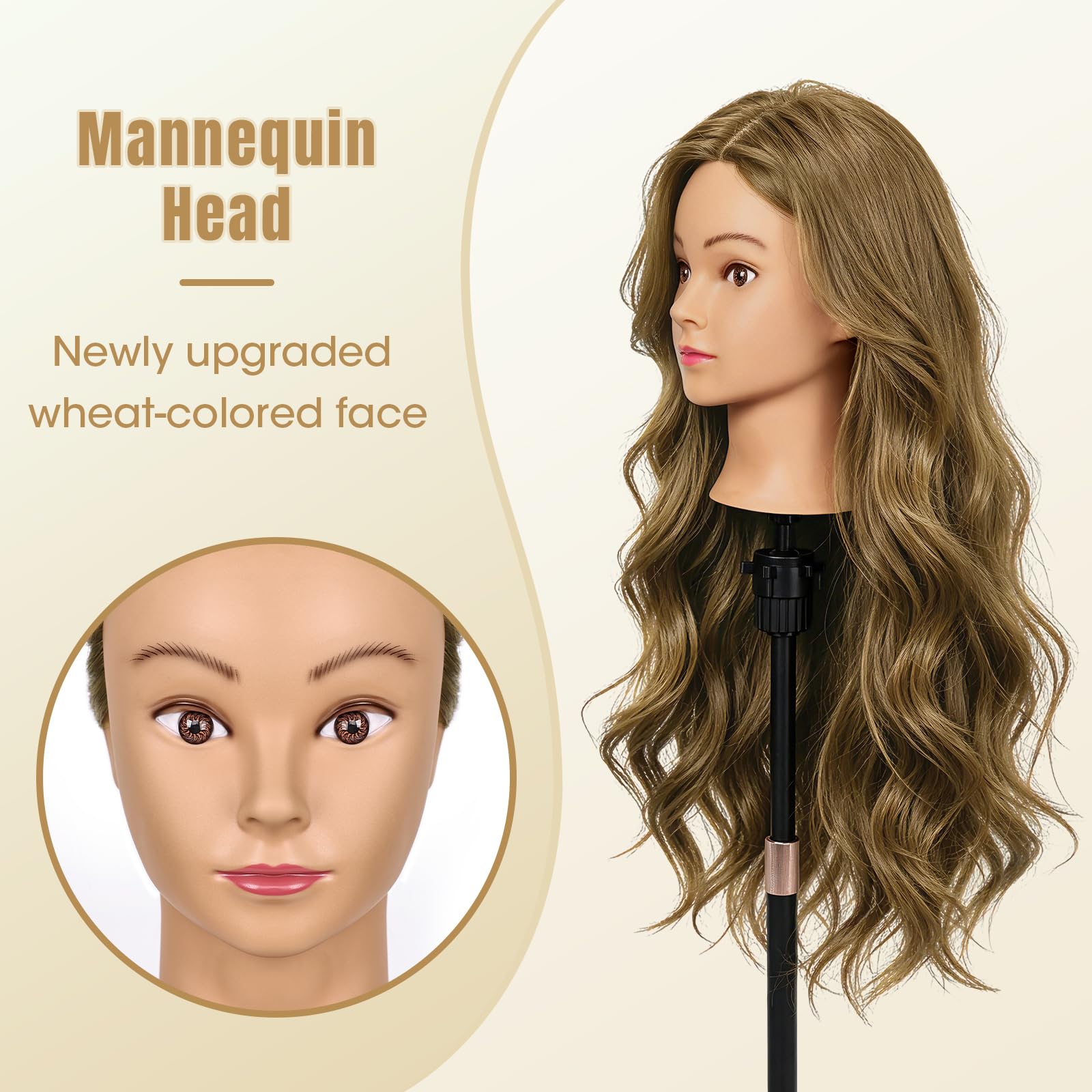 Testa Parrucchiere 80% Veri Capelli Testina con Morsetto (Marrone latte) | TopDirect 66cm Testina Parrucchiere Capelli per Acconciature Manichino Cosmetologia Formazione con DIY Accessori per Capelli
