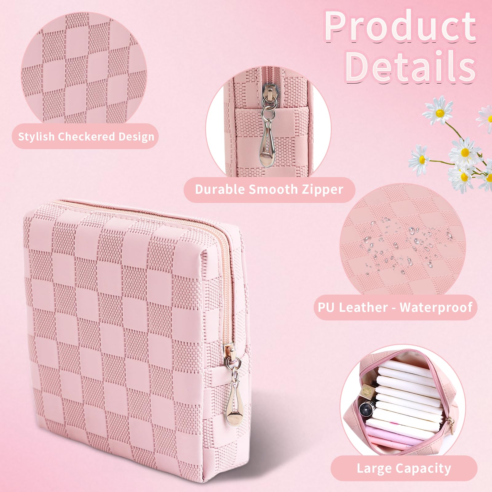 Bolsa de periodo para mujeres y niñas | Bolsa de almacenamiento de servilletas sanitarias de piel sintética | Lindas bolsas de almohadillas para el período | Bolsa menstrual discreta para 3