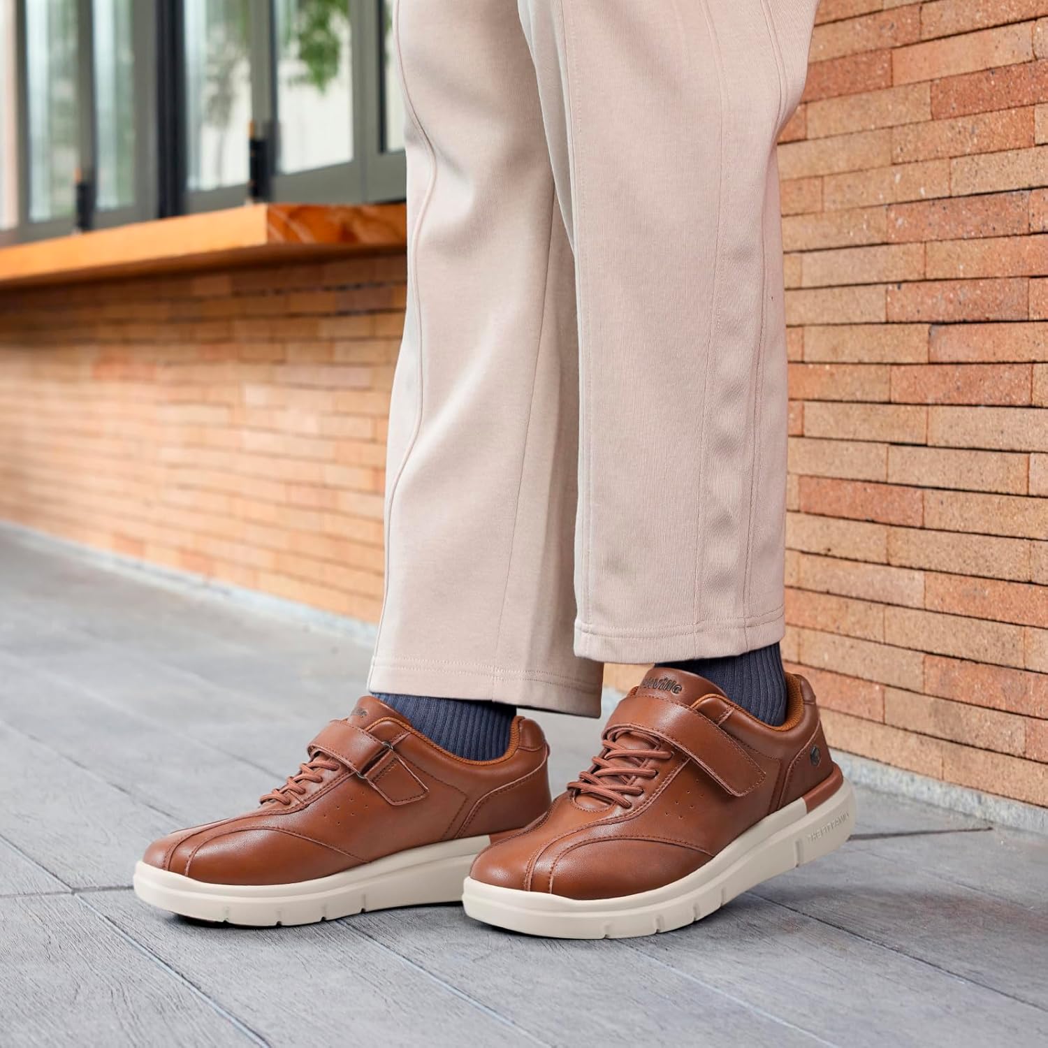 FitVille Diabetic Shoes for Men Extra Wide Comfortable Leather Walking Shoes Hook & Loop Orthopedic Dress Sneakers for Swollen Feet - Image 2