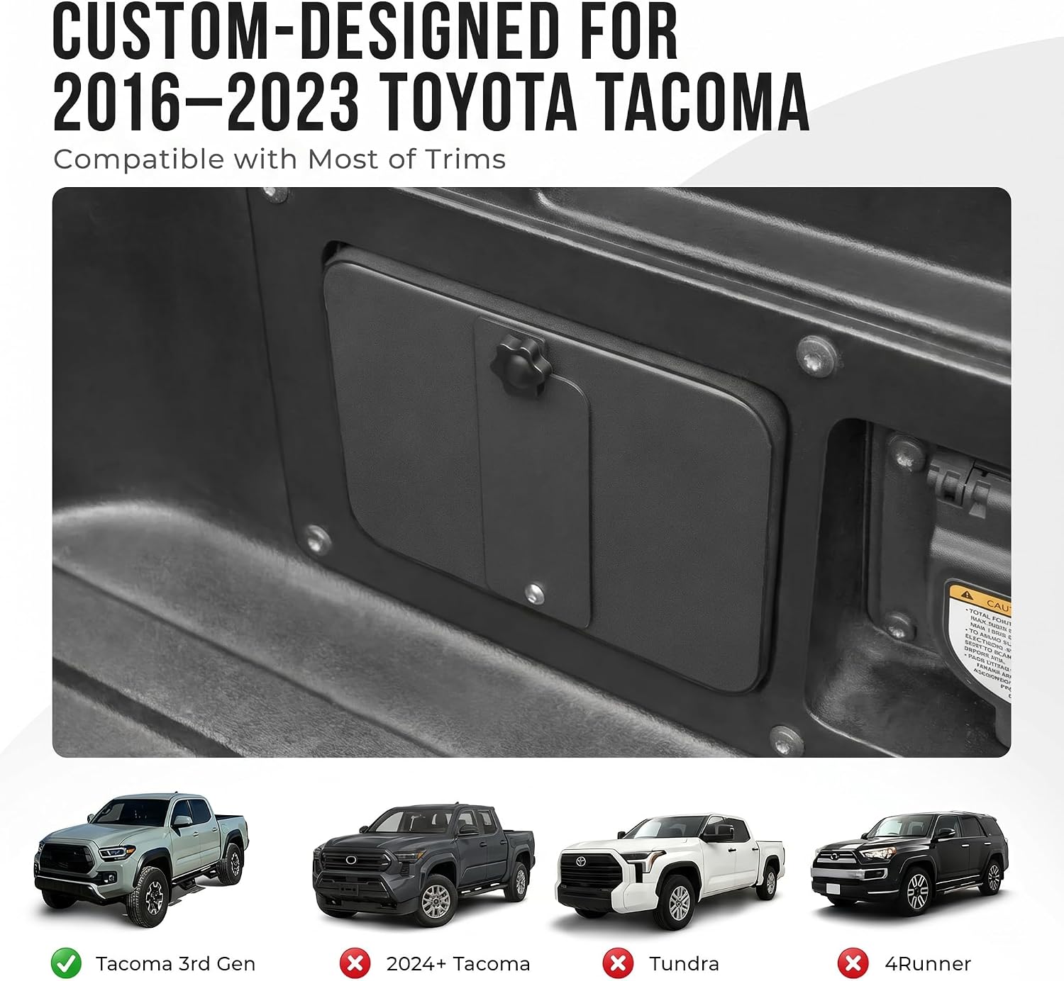 Truck Bed Lock Box Cover for Toyota Tacoma 2016-2023, Passenger Side | 3rd Gen Tacoma Accessories, Bed Storage Side Bin Safe Box Lid, Bed Steel Locking Cover