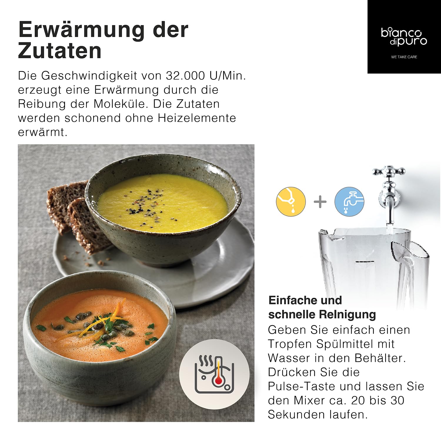 bianco di puro® Hochleistungsmixer Puro S Smoothie Maker 8 Mixprogramme 2 Liter Mixbehälter BPA-frei - Weiss