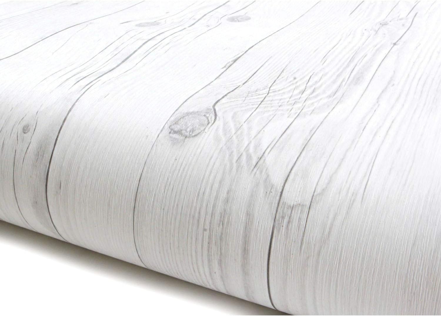 ROSEROSA Peel and Stick PVC Faux Wood Self-Adhesive Wallpaper Covering Counter Top Shelf Liner Panel White (22344 : 1.64 Feet X 9.84 Feet)
