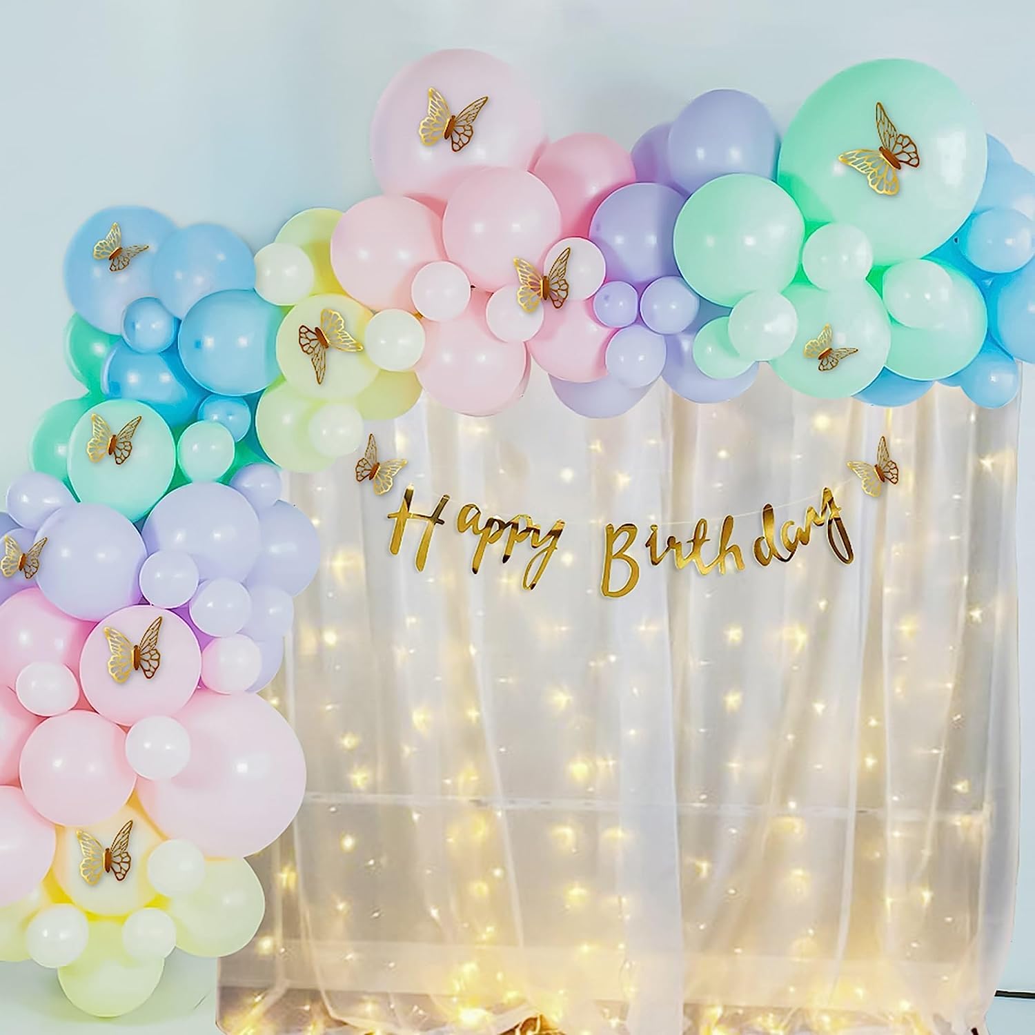 Special You rainbow theme birthday decoration ,Pastel Birthday balloons for Decoration , Multicolor pastel balloons with butterfly , net curtains ,Birthday Decoration items for girl /boy -71 pc
