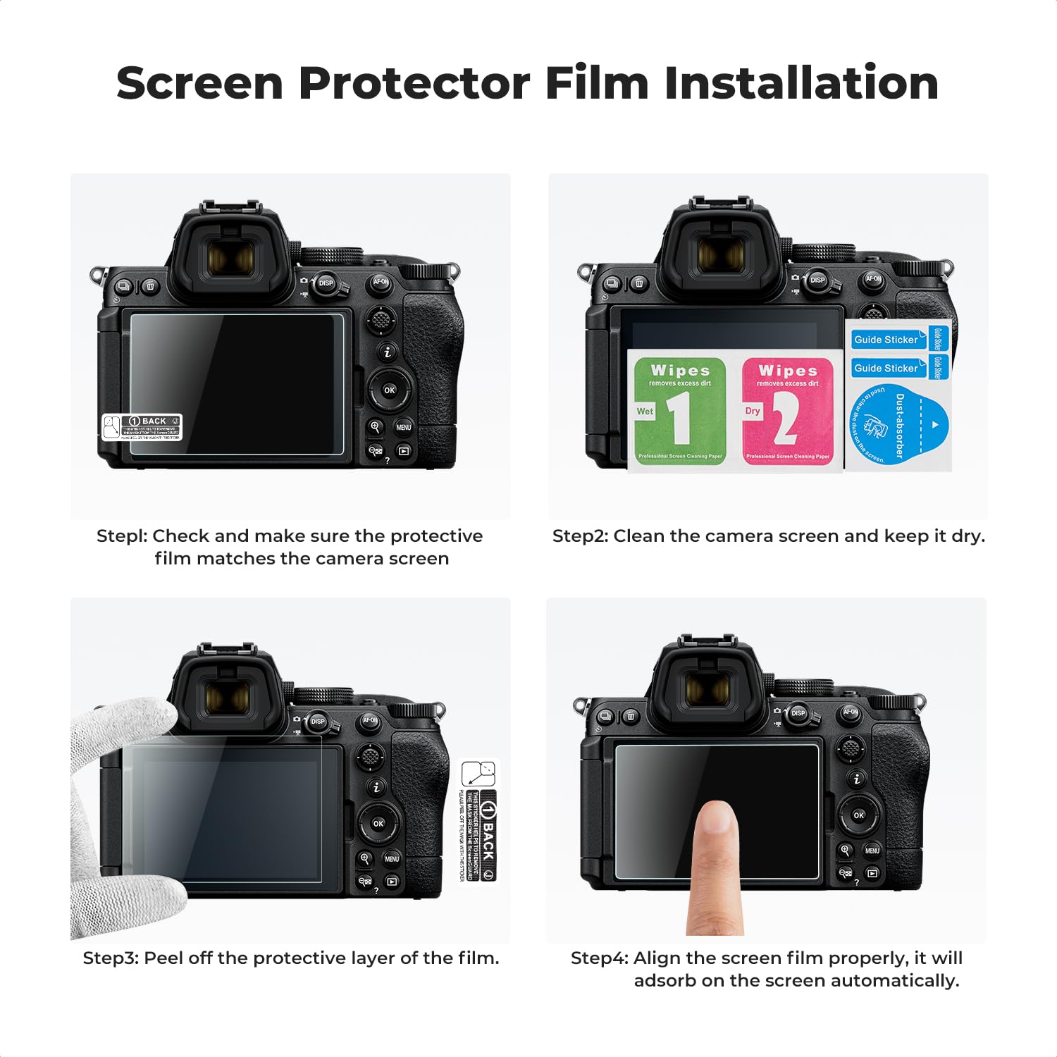 K&F CONCEPT 3 x folie ochronne kompatybilne z Nikon Z50 II Z5 Zf Z6 Z7 | W zestawie 3 ochraniacze na pazury z poziomicą, 1 ściereczkę i naklejki, zabezpieczenie przed zarysowaniami - PF06