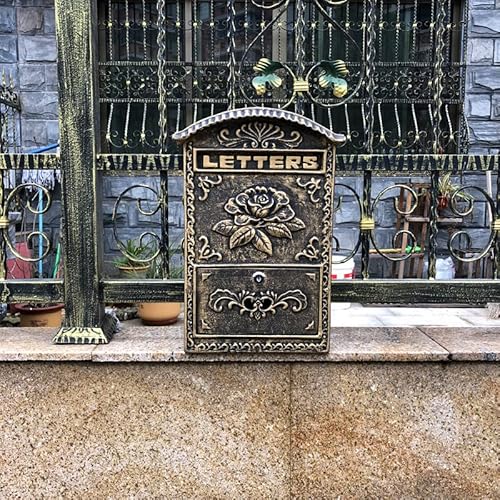 Nisorpa Wall-Mount Vintage Mailboxes Bronze Cast Aluminum Mailbox W/ 2 Keys Outdoor Locking Mailboxes Pastoral Retro Postboxes With Flower Design - 15.8" X 10.8" X 4" #TOP4
