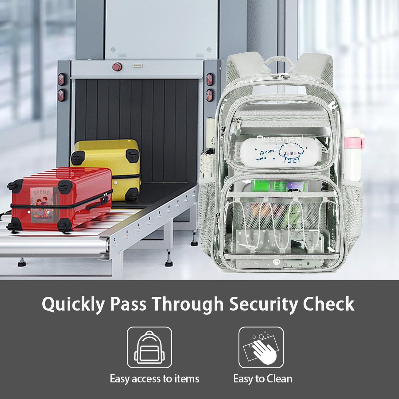 Cusangel Large Clear backpack for girls,16in TPU Plastic See Through Heavy Duty Bookbag,Stadium,school, and other security check locations(Grey) - Image 3